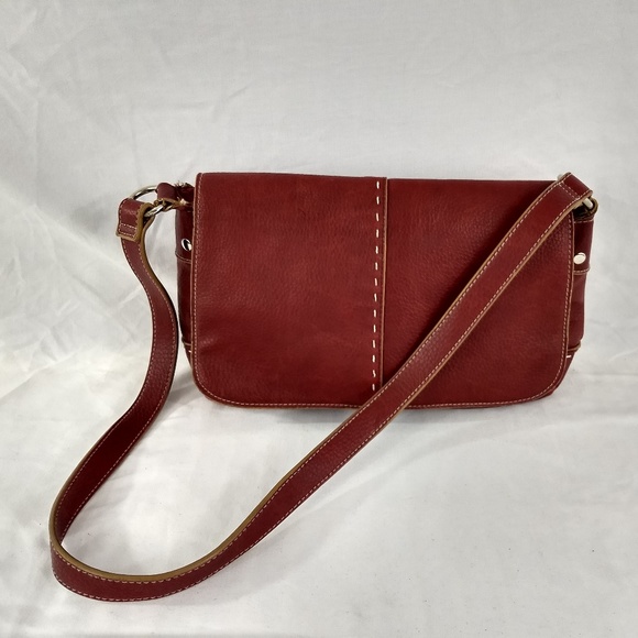 Red Pebbled Faux Leather Bag Heavy Stitch 13X8 - Picture 2 of 8